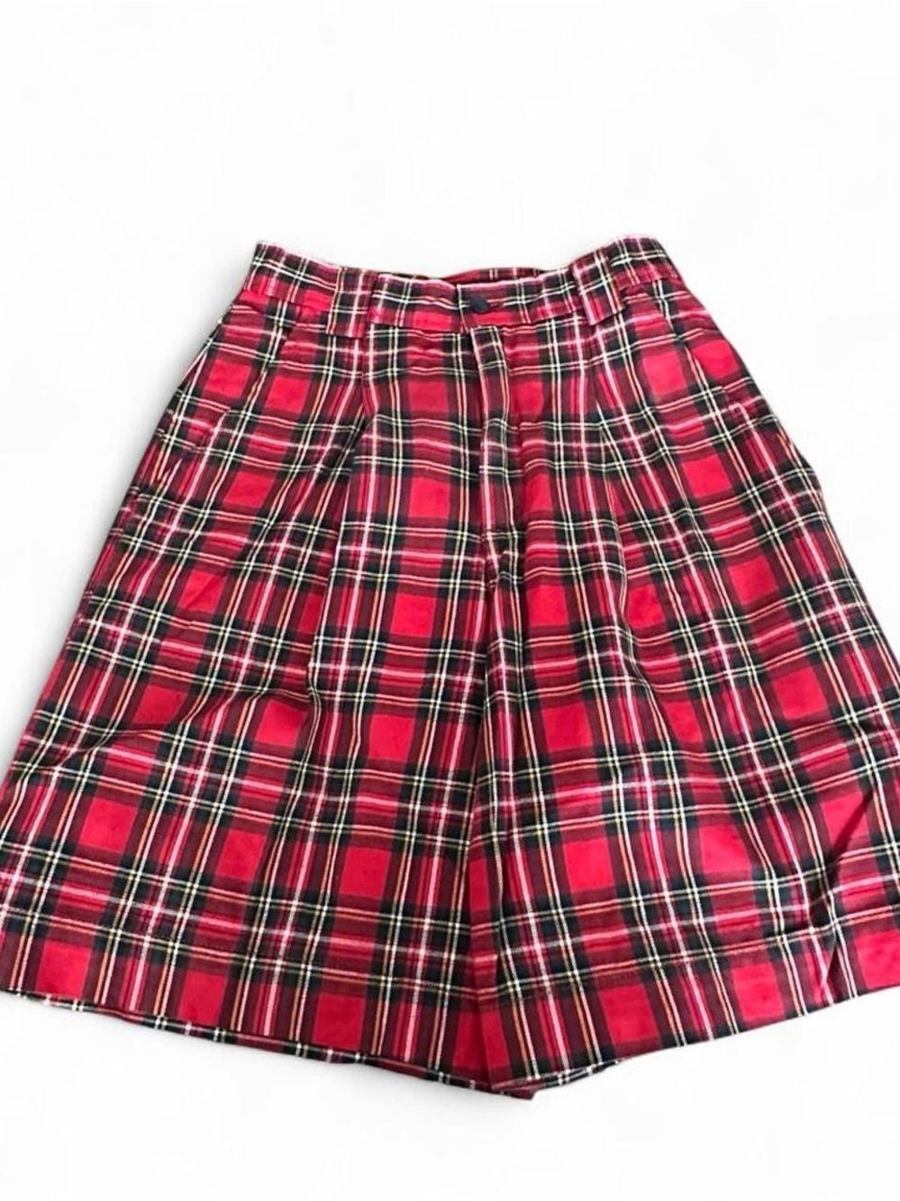 Vintage 90s GAP Red Tartan Plaid Pleated Shorts High Waisted Cotton